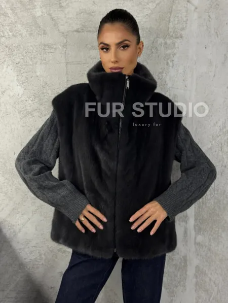 Норковая жилетка - графит - фото 3