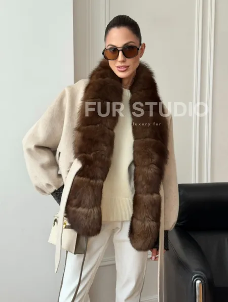 Женское шерстяное полупальто с мехом - фото 13