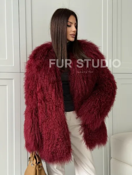 Шуба из ламы PREMIUM - бургунди - фото 8