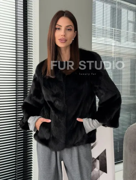 Норковый жакет - цвет черный - фото 0