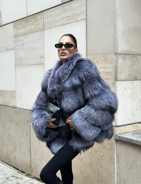 Шуба из меха чернобурки - стойка воротник - фото 8