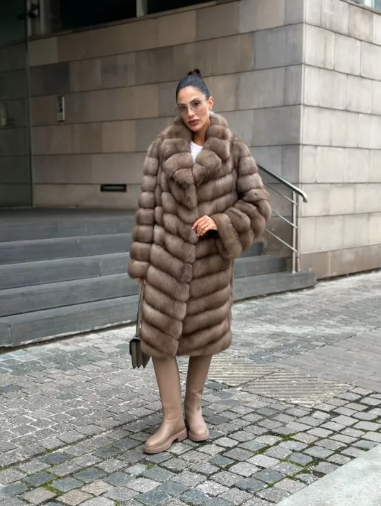 Пальто из меха куницы цвет Tortora - фото 6
