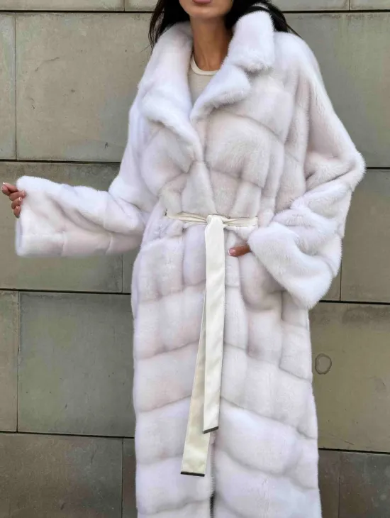 Норковая шуба с английским воротником - цвет колотый лед - фото 7