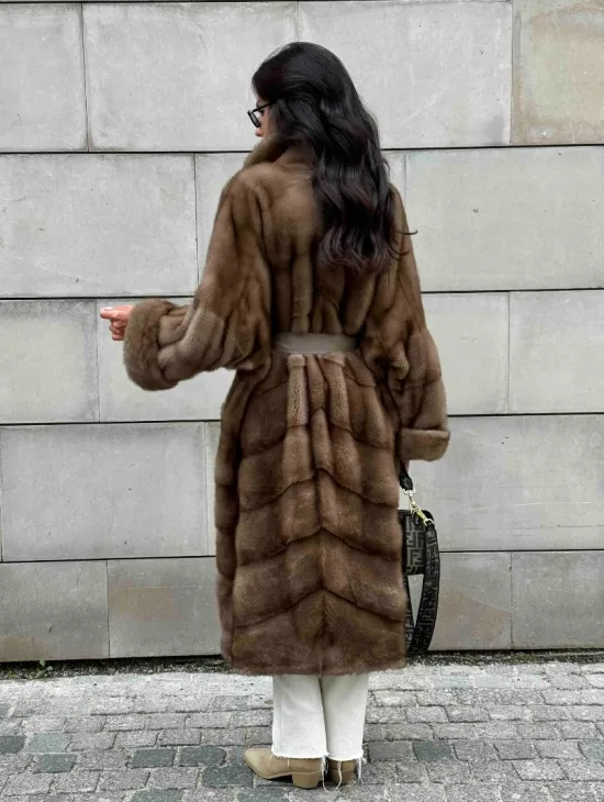 Кимоно шуба из меха норки - цвет темный пастель - фото 8