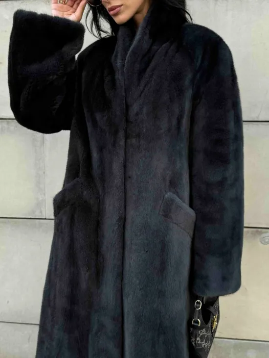 Шуба норковая цельный мех PREMIUM COLLECTION VELVET - цвет графит - фото 3