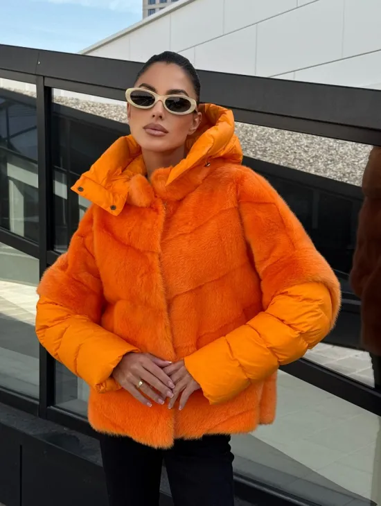 Зимняя куртка-жилет из меха норки цвет Orange - фото 10