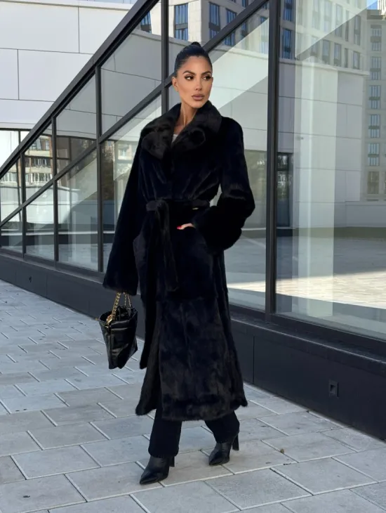 Классическая норковая шуба в финской норке Black с накладными карманами - фото 7