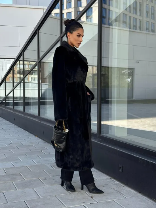 Классическая норковая шуба в финской норке Black с накладными карманами - фото 9