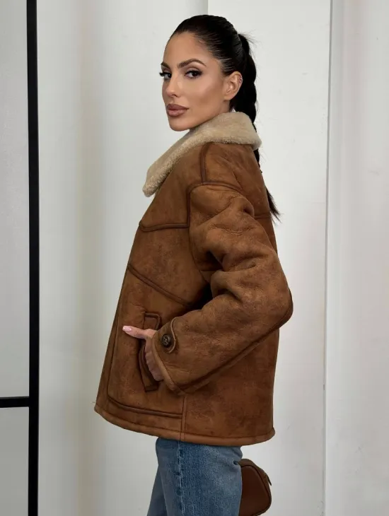 Зимняя короткая кожаная куртка из мериноса в стиле “Vintage” - фото 6