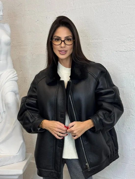 Кожаная дубленка из овчины женская, зима - 2025 