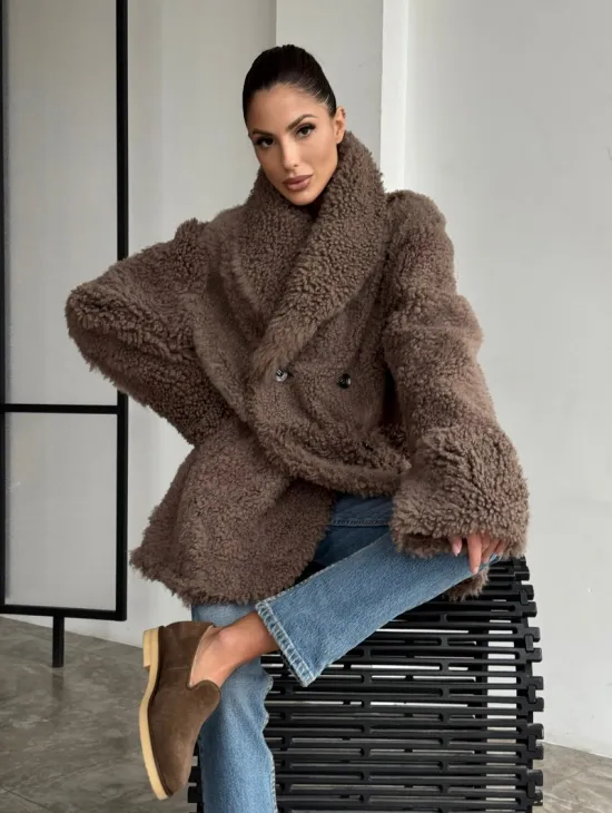 Женская двусторонняя дубленка из натуральной кожи - воротник шаль - фото 0