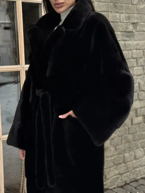 Шуба кимоно из норки Blackglama с английским воротником - фото 1