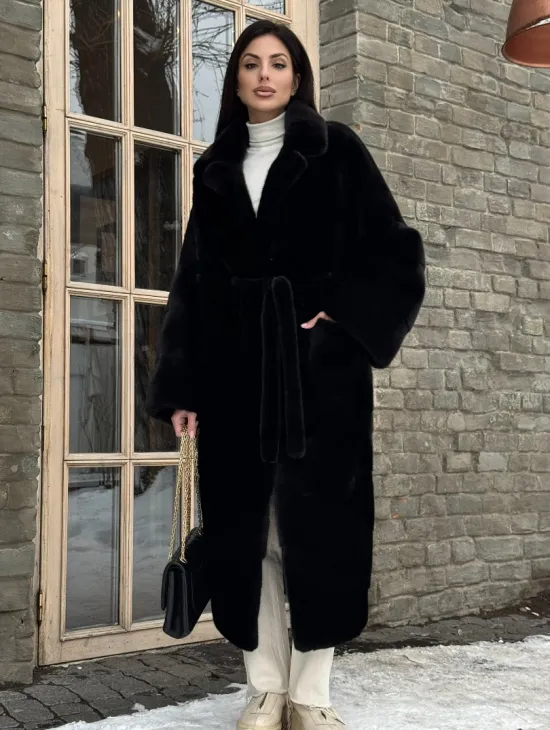 Шуба кимоно из норки Blackglama с английским воротником - фото 7