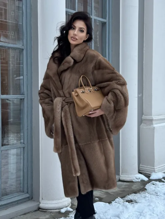 Плюшевая норковая шуба - кимоно с английским воротником - фото 7