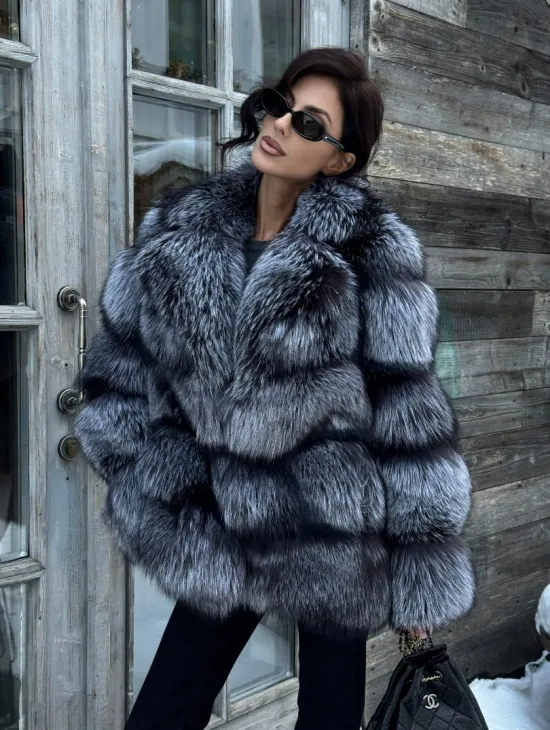 Шикарный полушубок из чернобурки Premium collection, английский воротник - фото 9