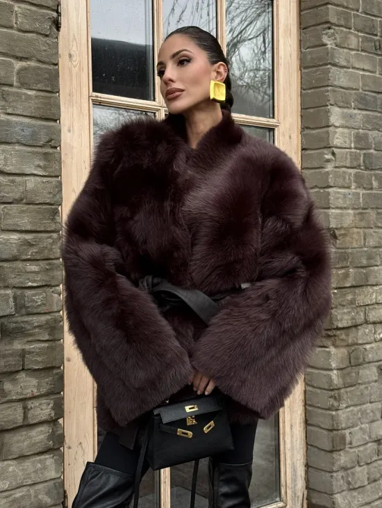 Двухсторонняя женская дубленка из итальянской тосканы Brown - фото 0