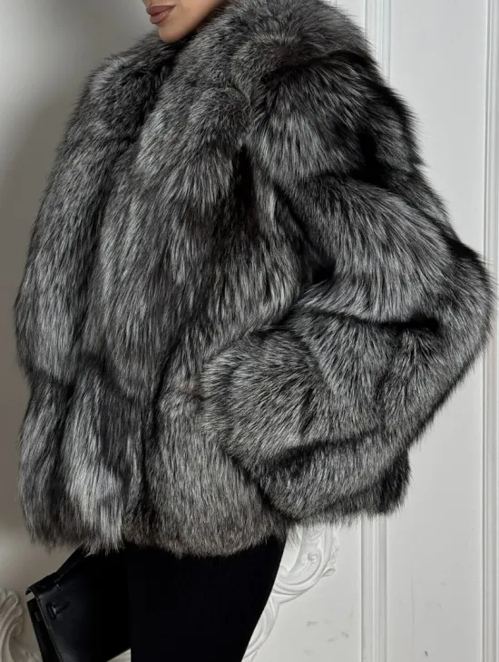 Полушубок из чернобурки A la Vintage с шалевым воротником - фото 1