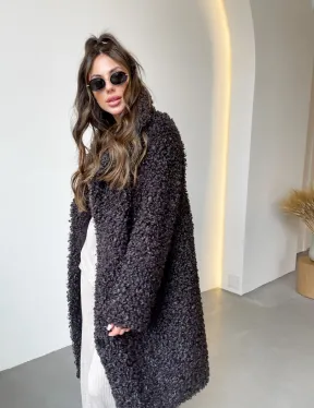 Шуба в цвете графит из экомеха - фото 1