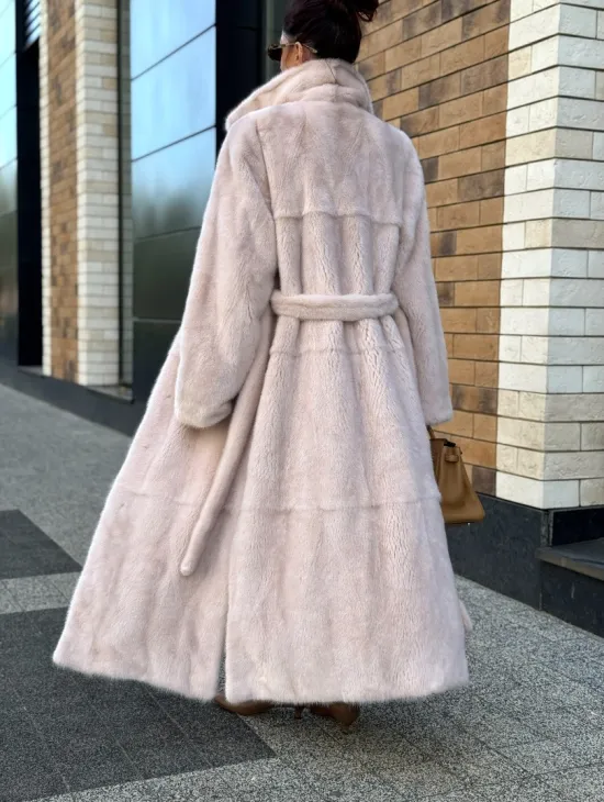 Шуба норковая - пальто с поясом, классика - фото 4