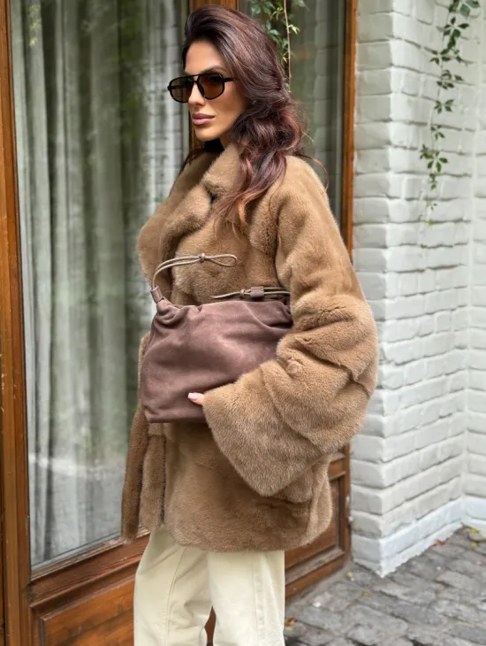 Полушубок норковый (бежевый) - фото 7