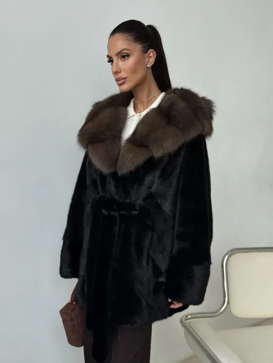 Норковый полушубок с капюшоном - летучая мышь - фото 10