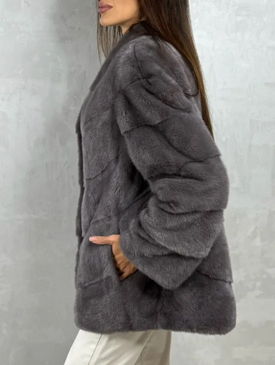 Норковый полушубок - графит - фото 2