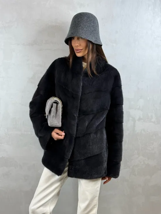 Полушубок норковый - темный графит - фото 6