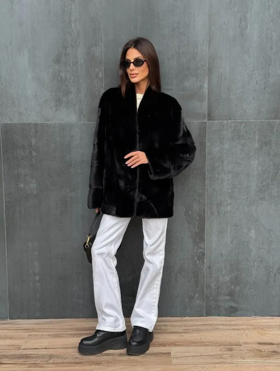 Черный норковый полушубок - фото 9