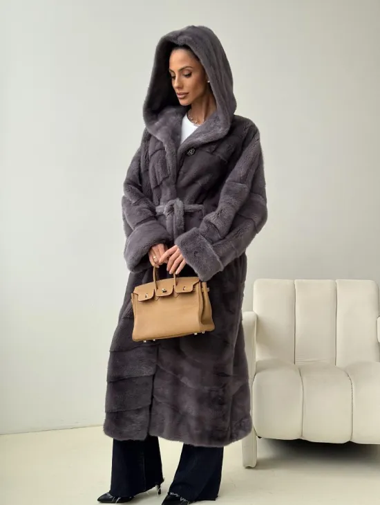 Длинная норковая шуба - капюшон кобра - фото 9