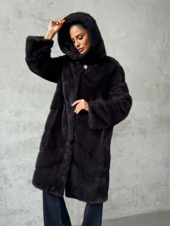 Норковая женская шуба с капюшоном - фото 6