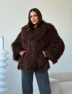 Коричневая шуба из ламы - фото 9