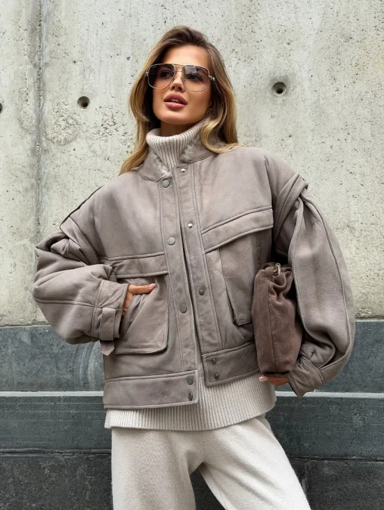 Зимняя дубленка - бомбер - фото 8