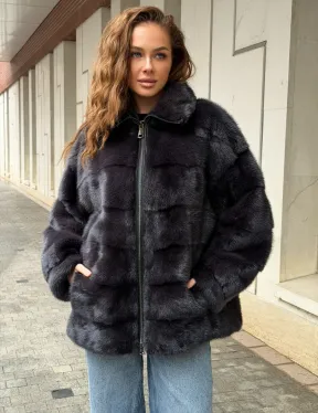Норковая куртка на молнии - графит - фото 5