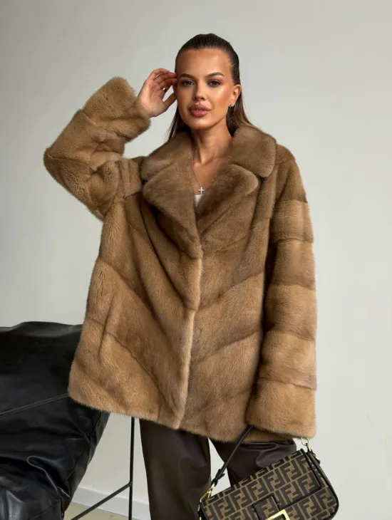 Норковый полушубок - английский воротник - фото 11
