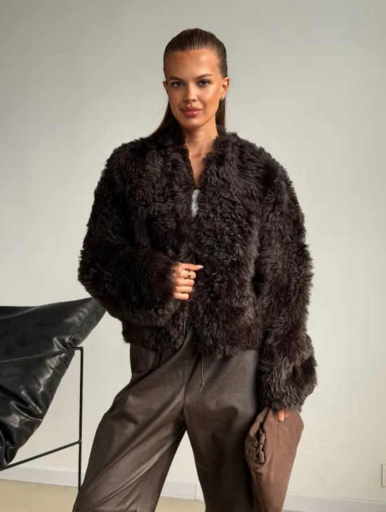 Дубленка кроп-топ из овчины калган - фото 6