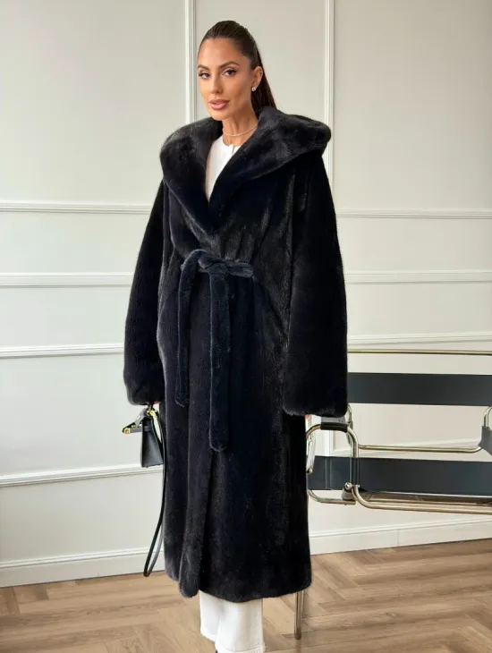 Шуба из норки BLACKGLAMA  с капюшоном в роспуск - фото 9