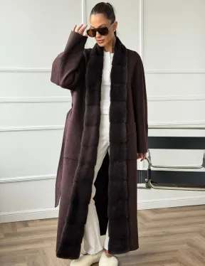 Длинное демисезонное пальто с мехом норки - фото 6