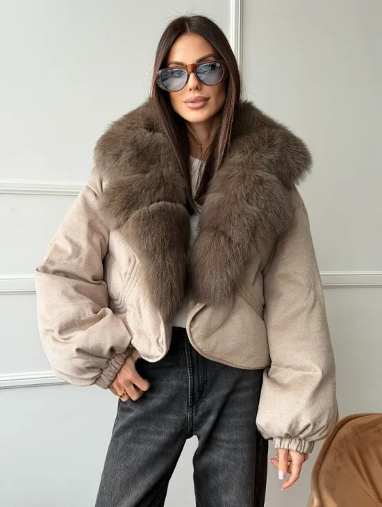 Зимний короткий пуховик с мехом - оверсайз - фото 7