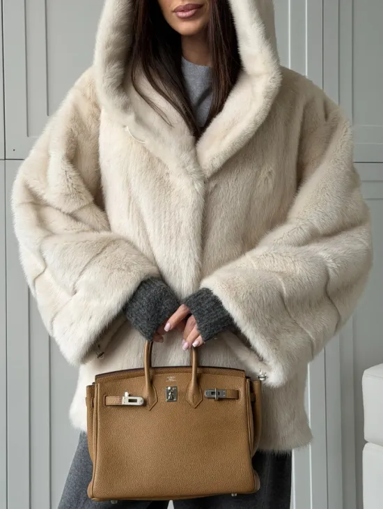 Норковый полушубок с капюшоном кобра - фото 3