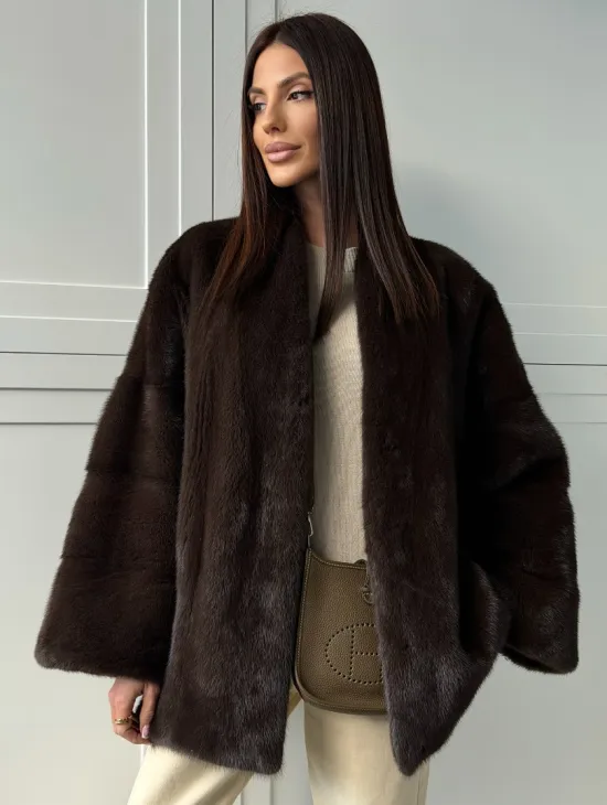 Меховой жакет из норки V- образный воротник - фото 0