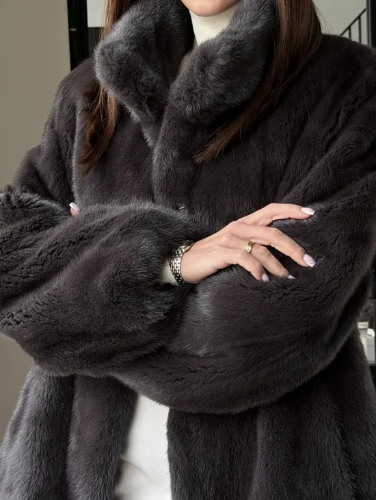 Меховой норковый жакет (серый) - фото 2