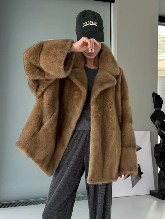 Женский норковый полушубок - английский воротник - фото 9