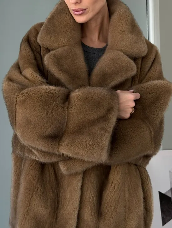 Женский норковый полушубок - английский воротник - фото 1