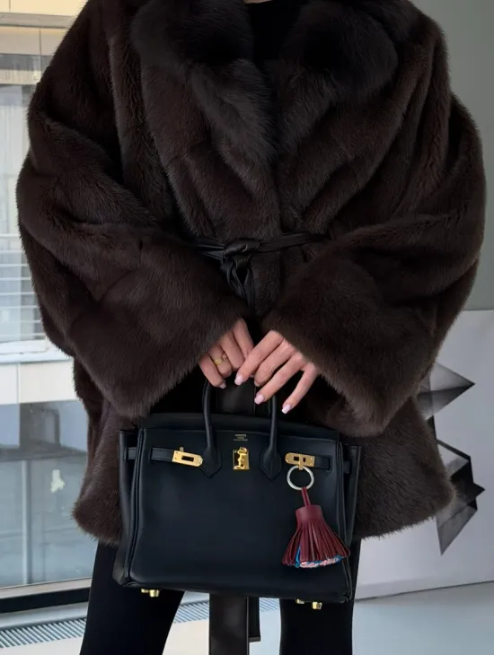 Норковое автоледи с воротником из куницы - фото 2