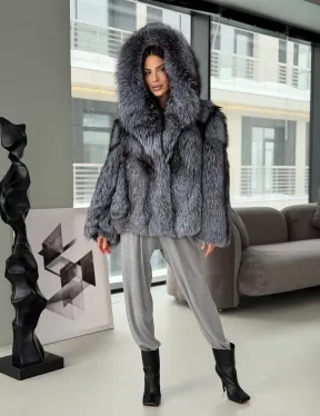 Полушубок из чернобурки с капюшоном - фото 11