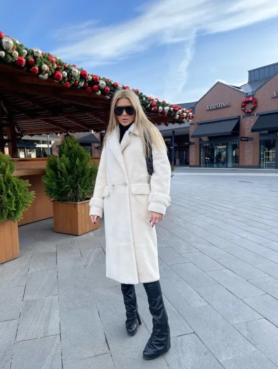 Экошуба в белом цвете с английским воротником - фото 7