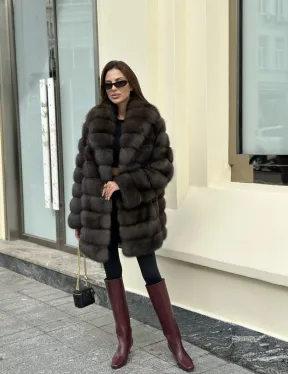 Роскошная шуба из меха баргузинского соболя - воротник шаль - фото 8