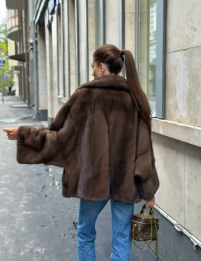 Норковый полушубок с английским воротником - цвет орех - фото 17
