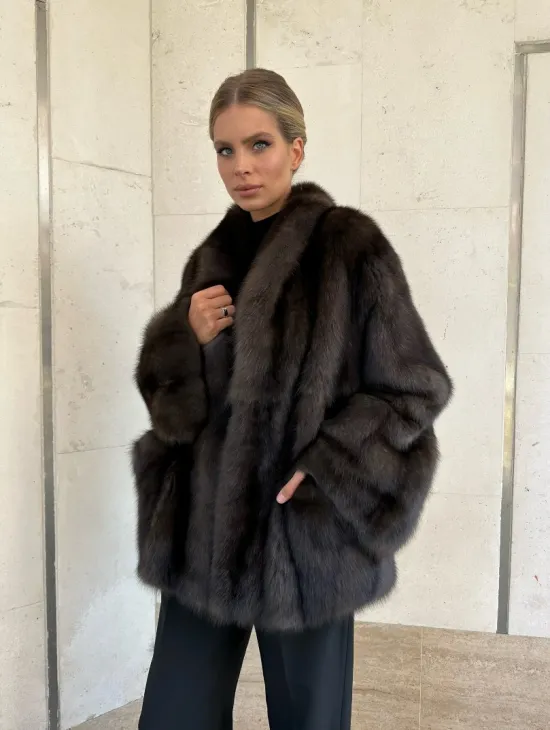 Стильный жакетик из соболя цвета dark седина 1/2 - фото 3