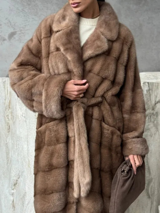 Шуба норковая английский воротник - цвет пастель - фото 1